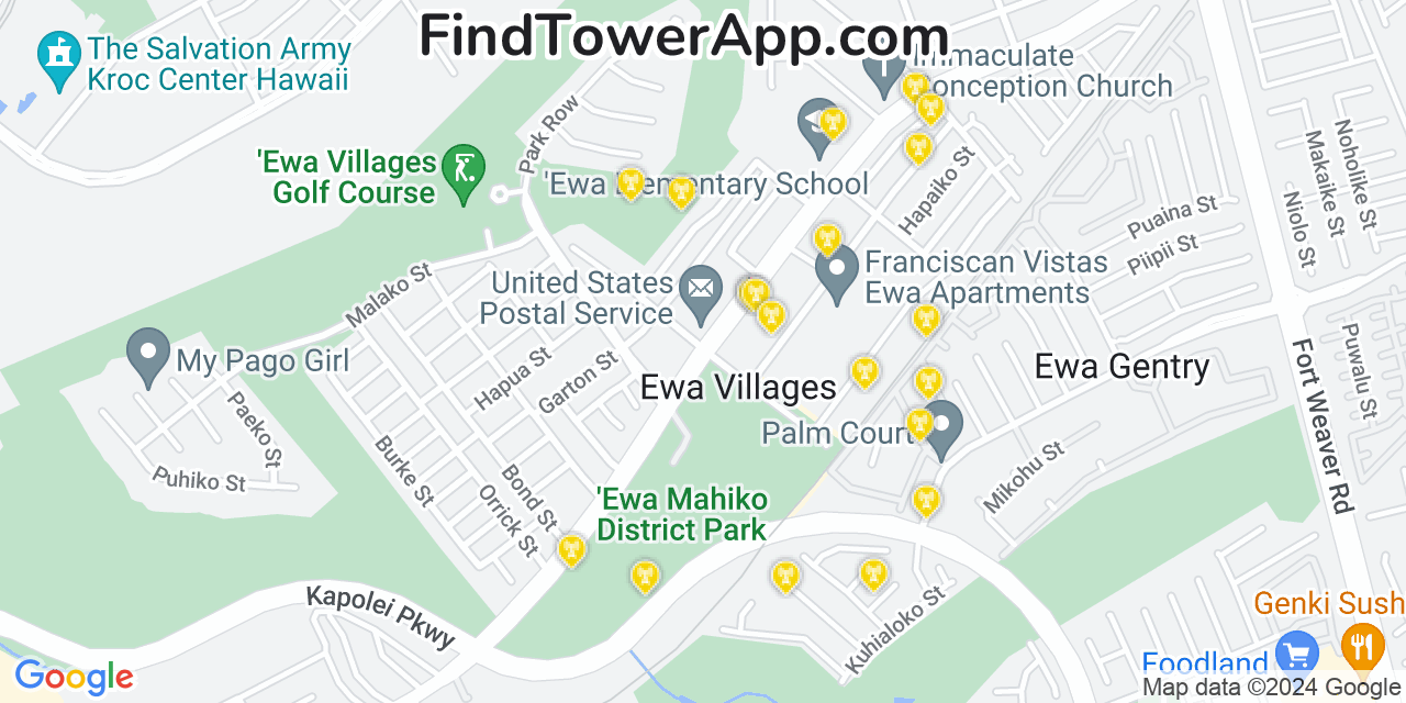 Verizon 4G/5G cell tower coverage map ‘Ewa Villages, Hawaii