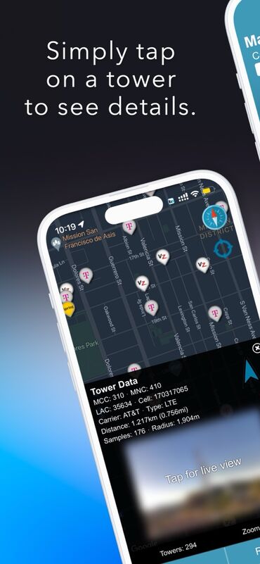 FindTower app showing tower details