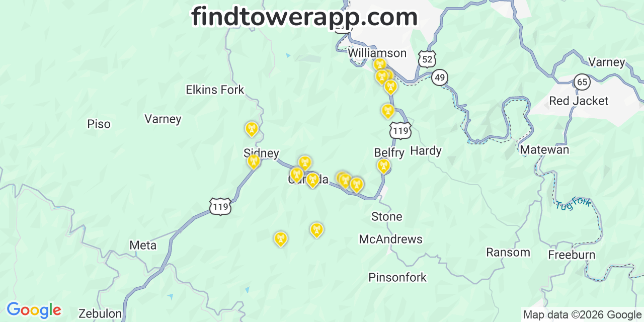 Map showing the 20 primary SaskTel Mobility cell tower locations in 1 