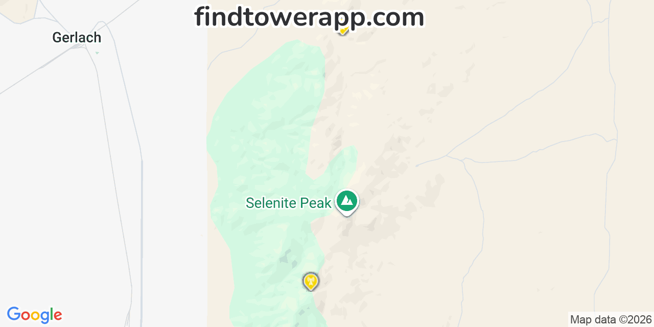Map showing the 14 primary Verizon cell tower locations detected in 89412, Nevada with coverage radius and signal strength indicators