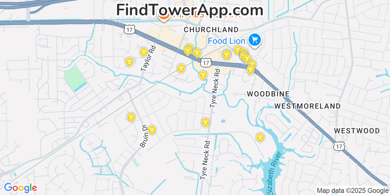 Map showing the 20 primary AT&T cell tower locations detected in Ã…Å’mao, Hawaii with coverage radius and signal strength indicators