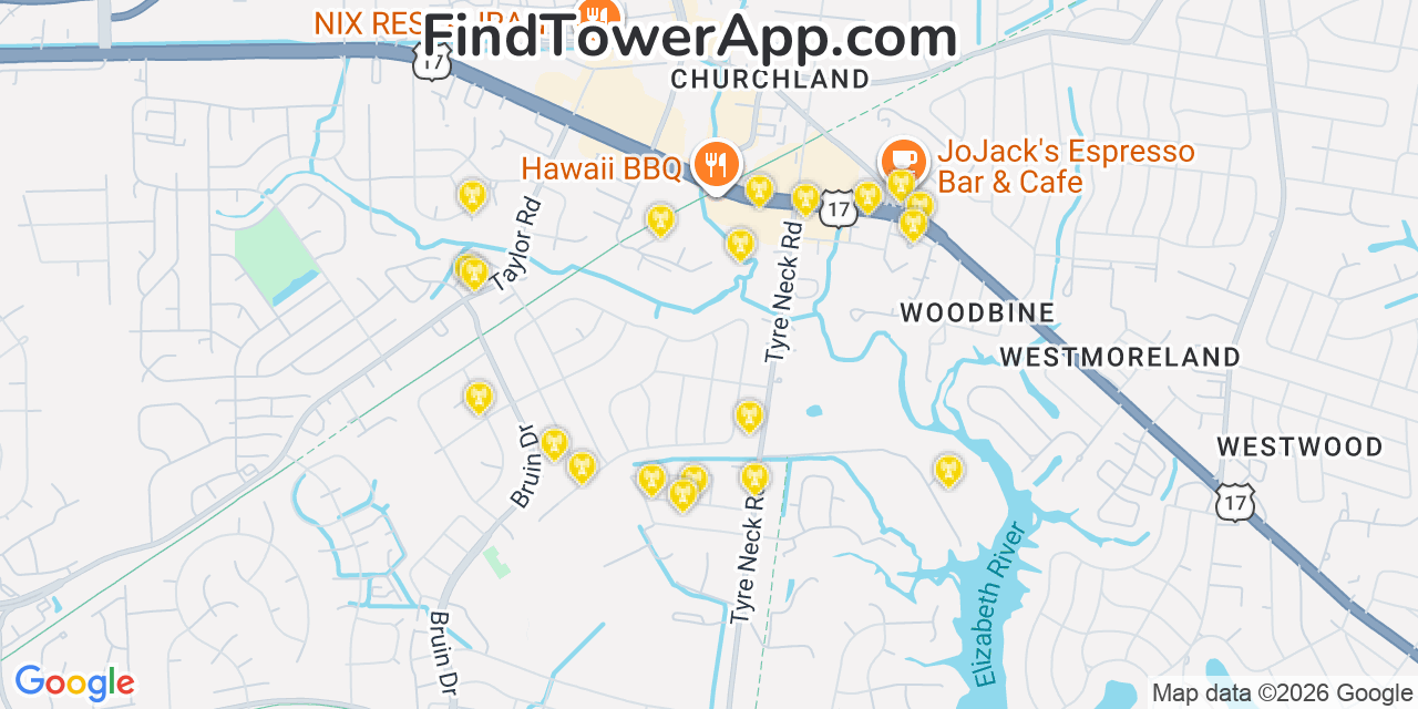 Map showing the 20 primary cell tower locations detected in Ã…Å’mao, Hawaii from AT&T, Verizon, and T-Mobile networks