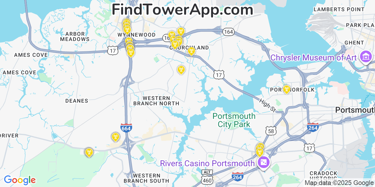 Map showing the 28 primary Verizon cell tower locations detected in Ã…Å’mao, Hawaii with coverage radius and signal strength indicators