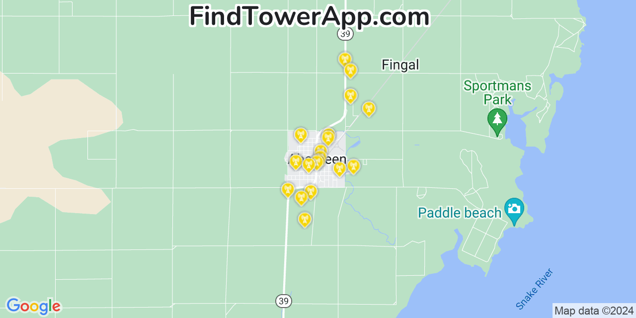 AT&T 4G/5G cell tower coverage map Aberdeen, Idaho