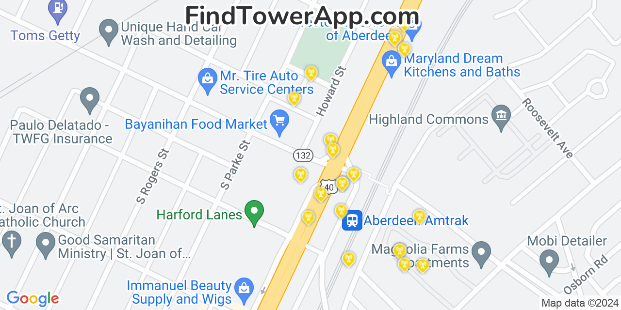 Verizon 4G/5G cell tower coverage map Aberdeen, Maryland