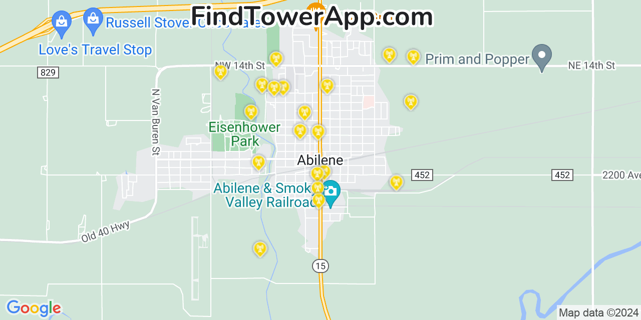 Verizon 4G/5G cell tower coverage map Abilene, Kansas