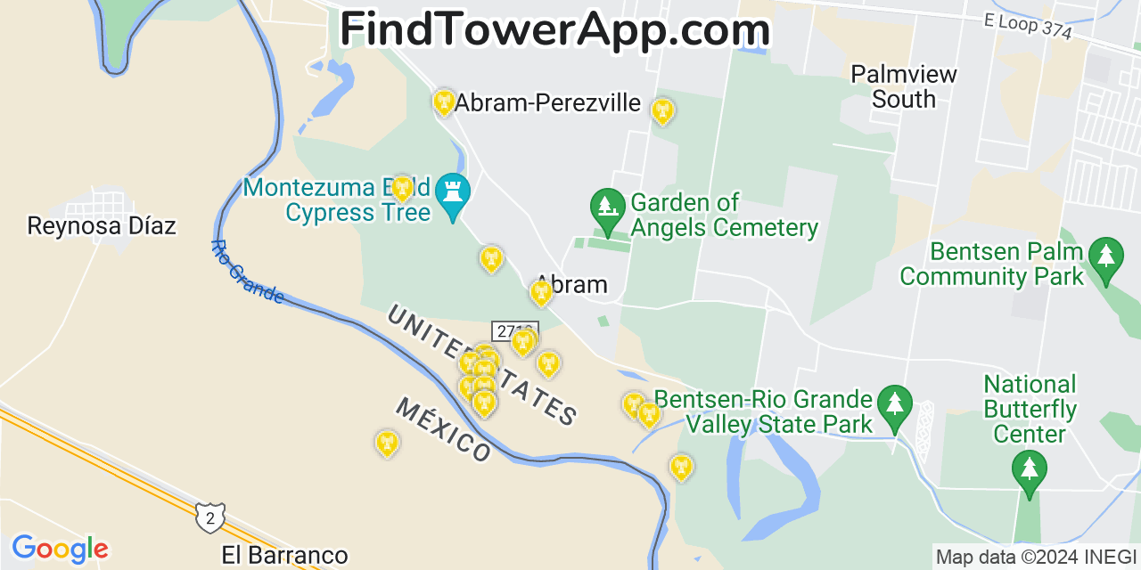 AT&T 4G/5G cell tower coverage map Abram, Texas