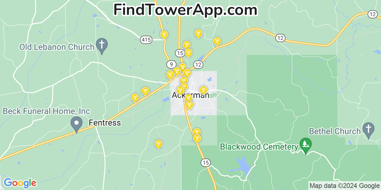 T-Mobile 4G/5G cell tower coverage map Ackerman, Mississippi