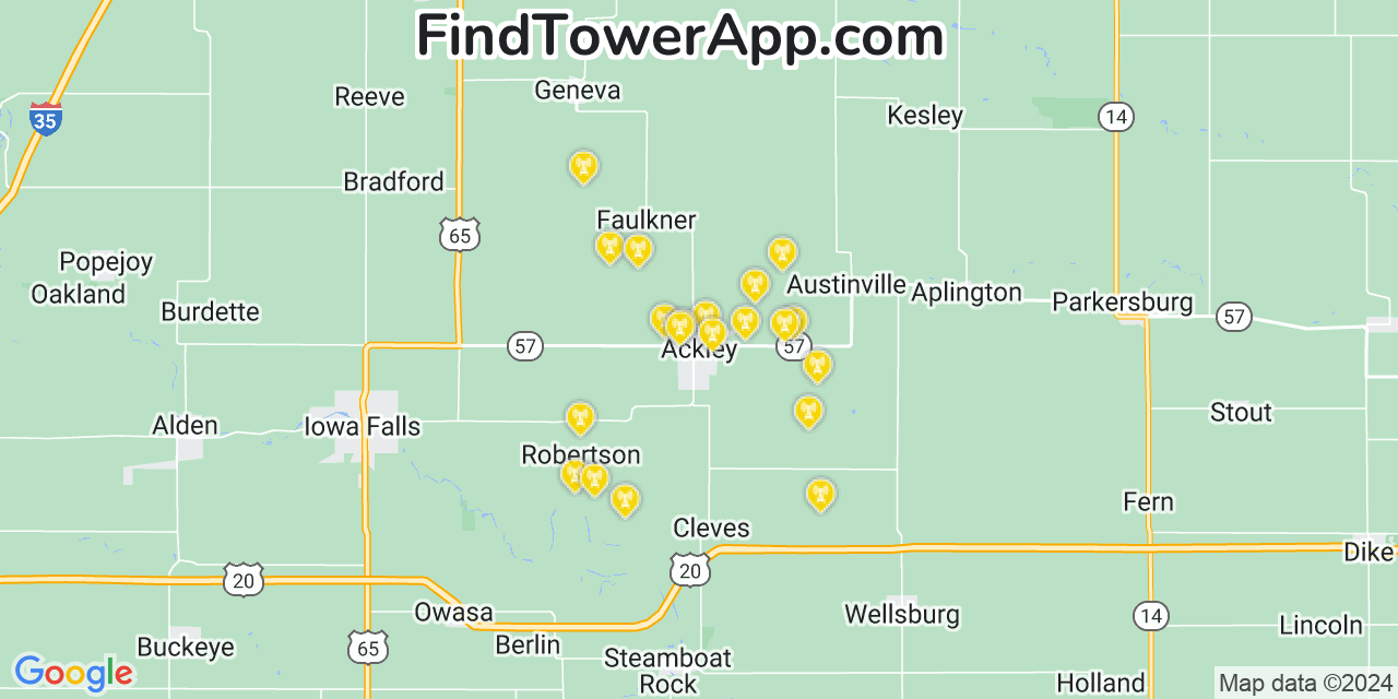 AT&T 4G/5G cell tower coverage map Ackley, Iowa