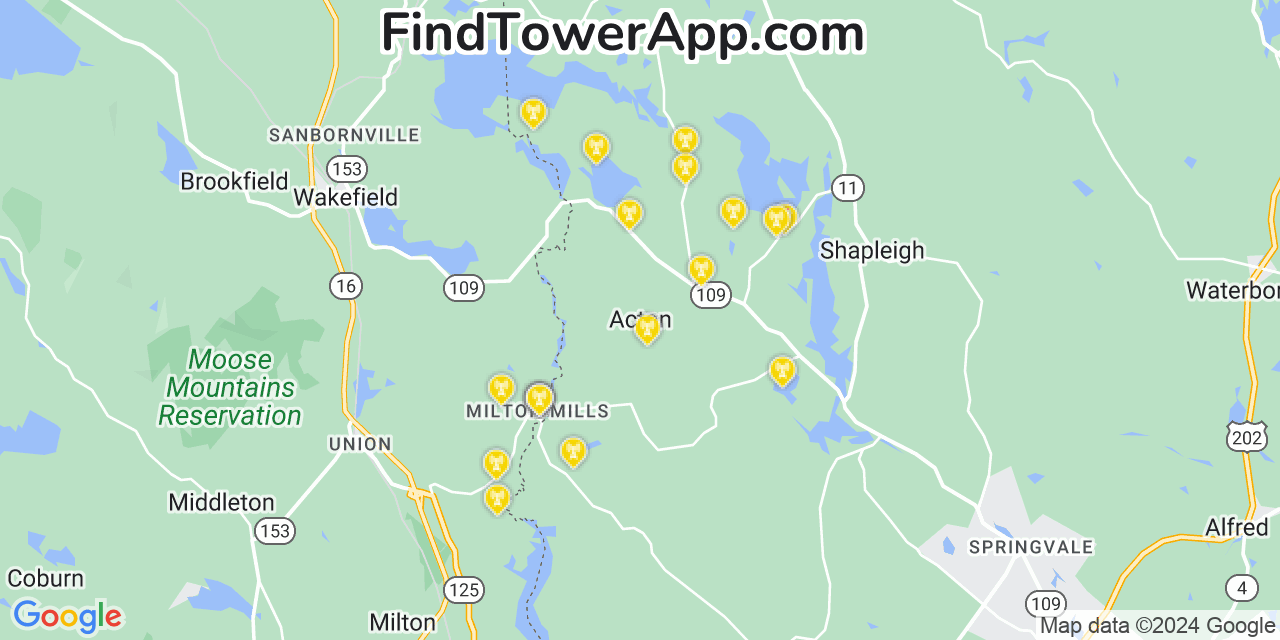 AT&T 4G/5G cell tower coverage map Acton, Maine