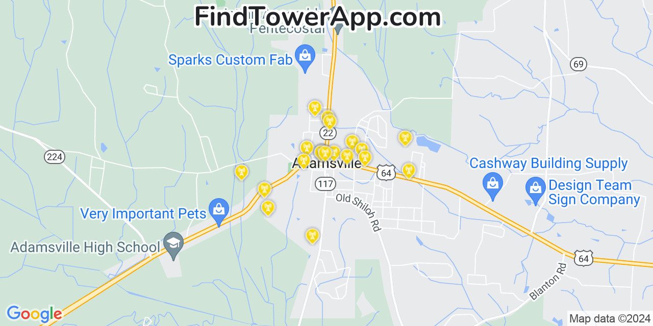 AT&T 4G/5G cell tower coverage map Adamsville, Tennessee