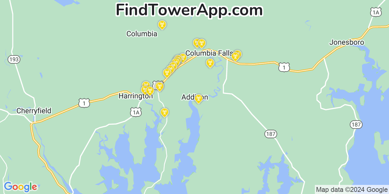 AT&T 4G/5G cell tower coverage map Addison, Maine