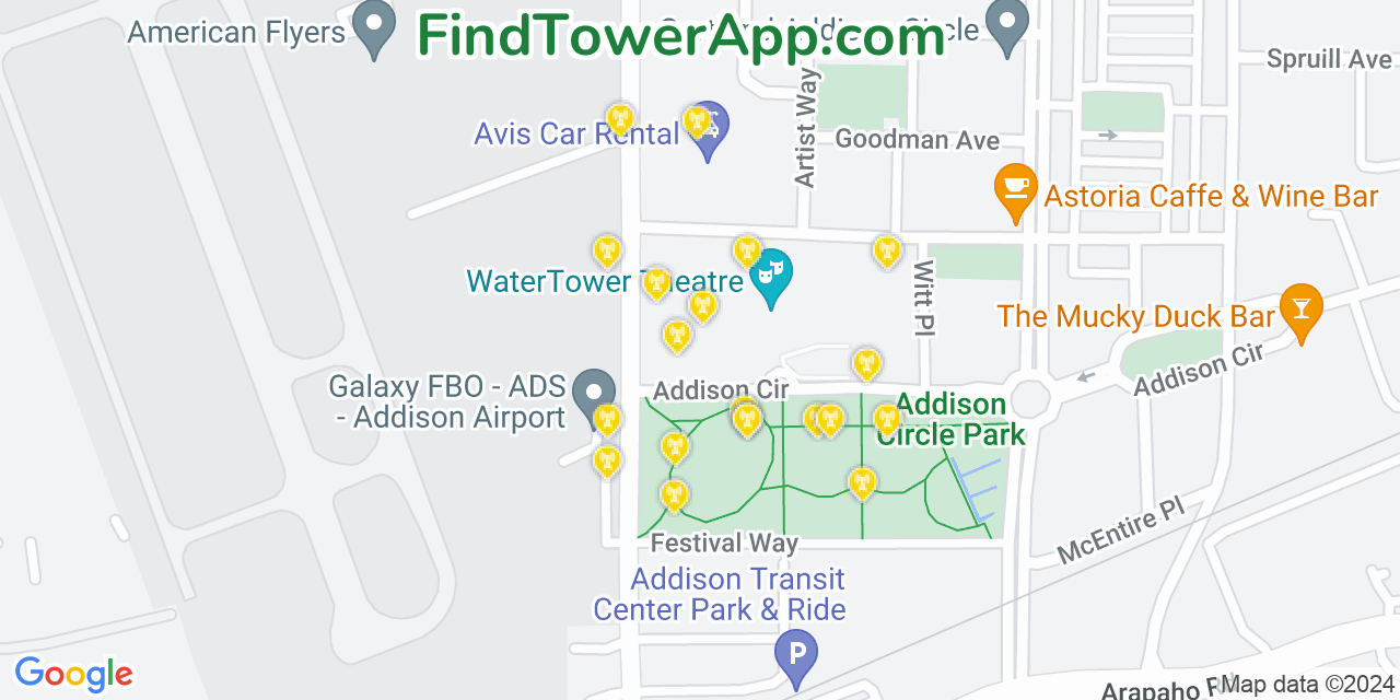 AT&T 4G/5G cell tower coverage map Addison, Texas