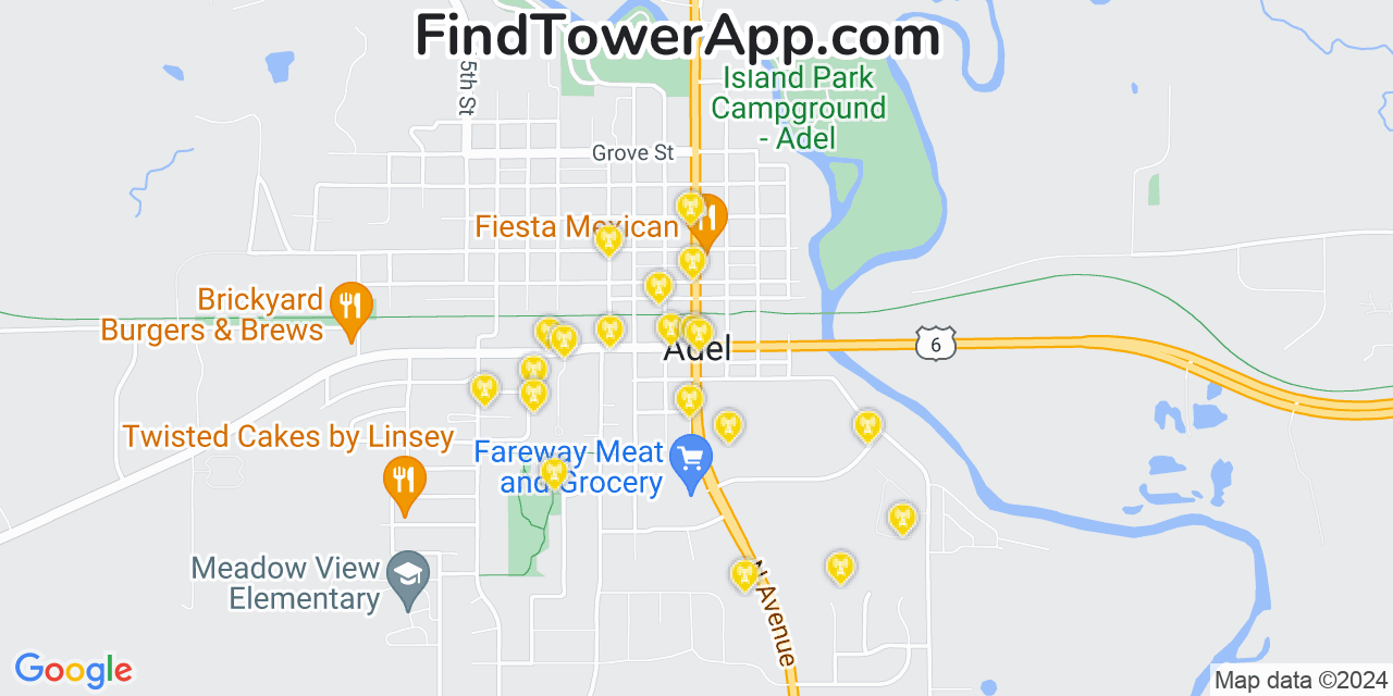 AT&T 4G/5G cell tower coverage map Adel, Iowa