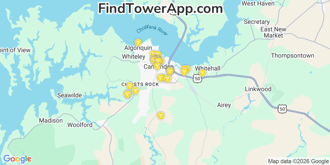 Map showing the 31 primary Verizon cell tower locations detected in Adelaide, @@8Cg8E with coverage radius and signal strength indicators