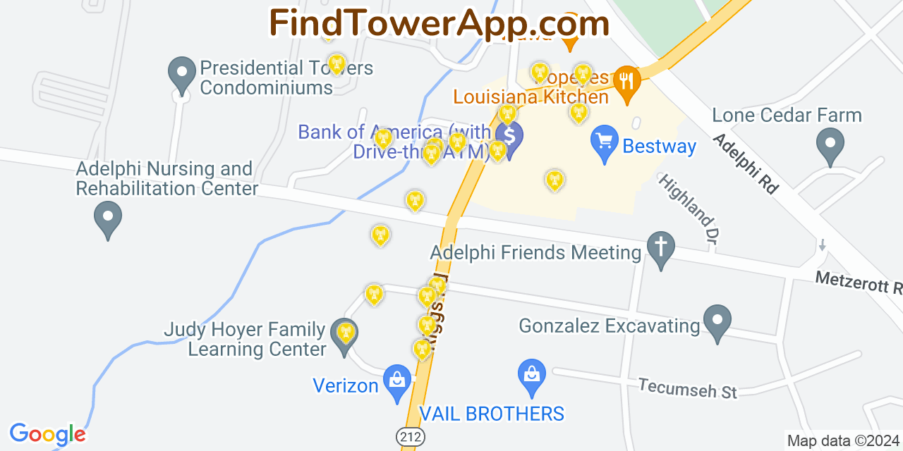 Verizon 4G/5G cell tower coverage map Adelphi, Maryland