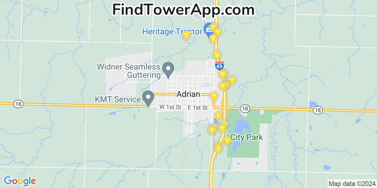 AT&T 4G/5G cell tower coverage map Adrian, Missouri