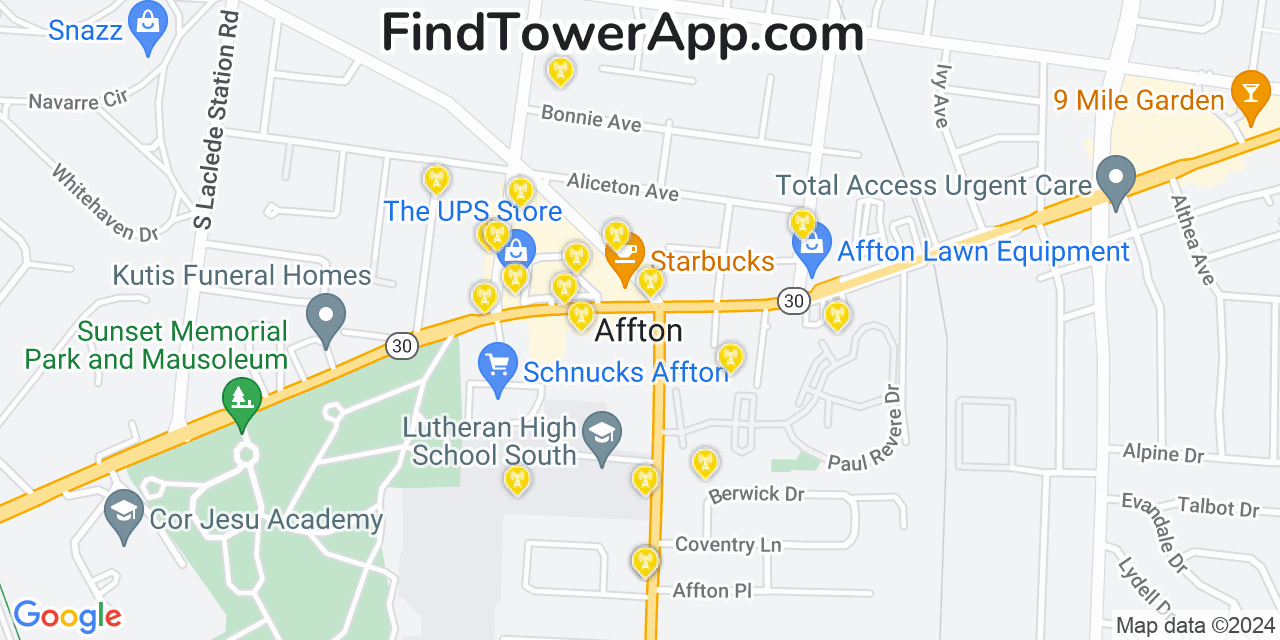 AT&T 4G/5G cell tower coverage map Affton, Missouri