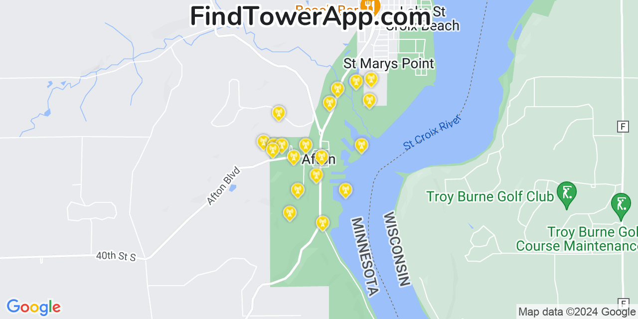 AT&T 4G/5G cell tower coverage map Afton, Minnesota