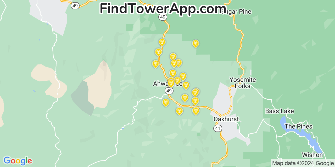 Verizon 4G/5G cell tower coverage map Ahwahnee, California