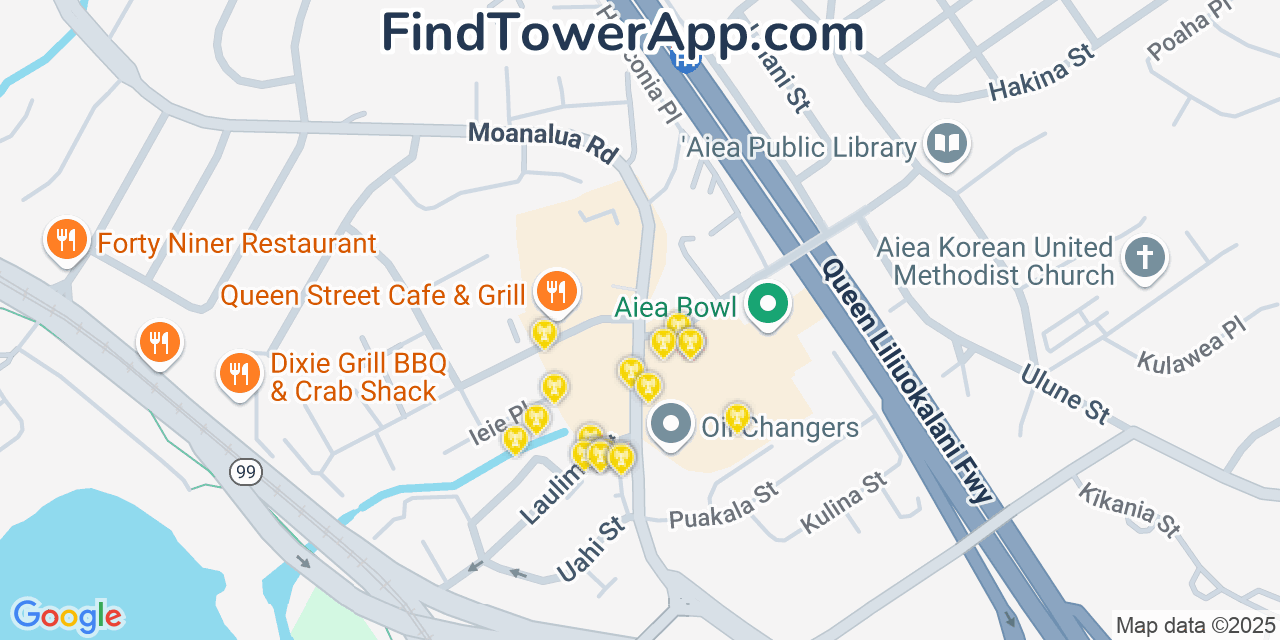 AT&T 4G/5G cell tower coverage map Aiea, Hawaii