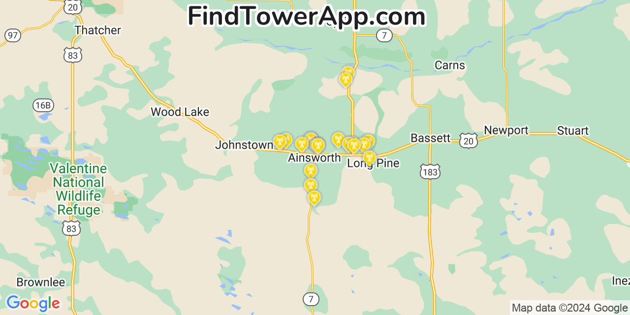 AT&T 4G/5G cell tower coverage map Ainsworth, Nebraska