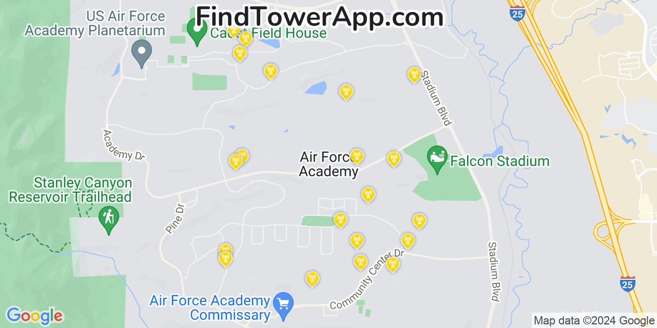 Verizon 4G/5G cell tower coverage map Air Force Academy, Colorado