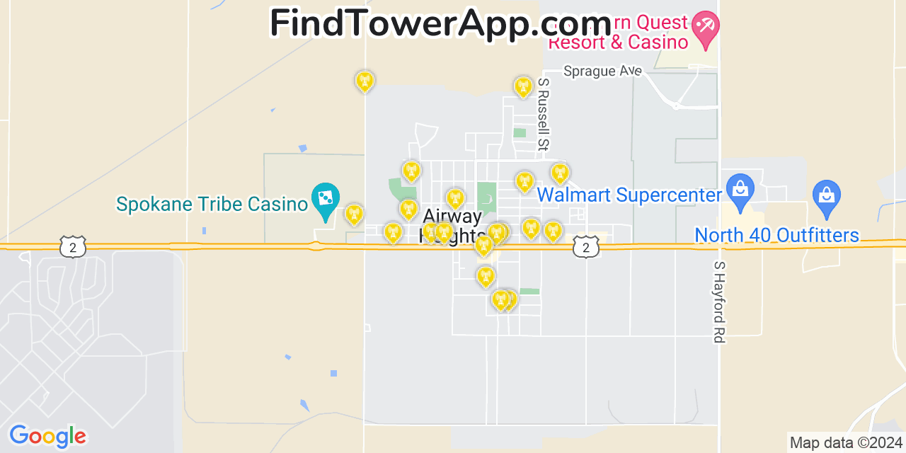 Verizon 4G/5G cell tower coverage map Airway Heights, Washington