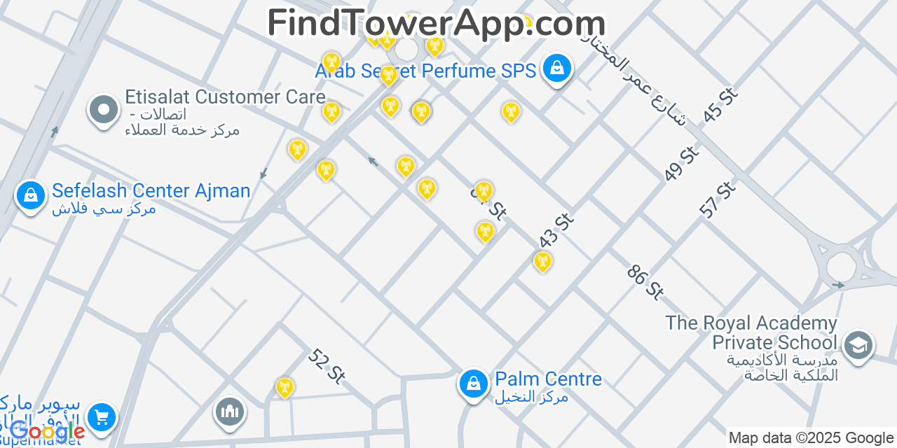 Ajman Cell Towers, United-Arab-Emirates - FindTower App Coverage Maps