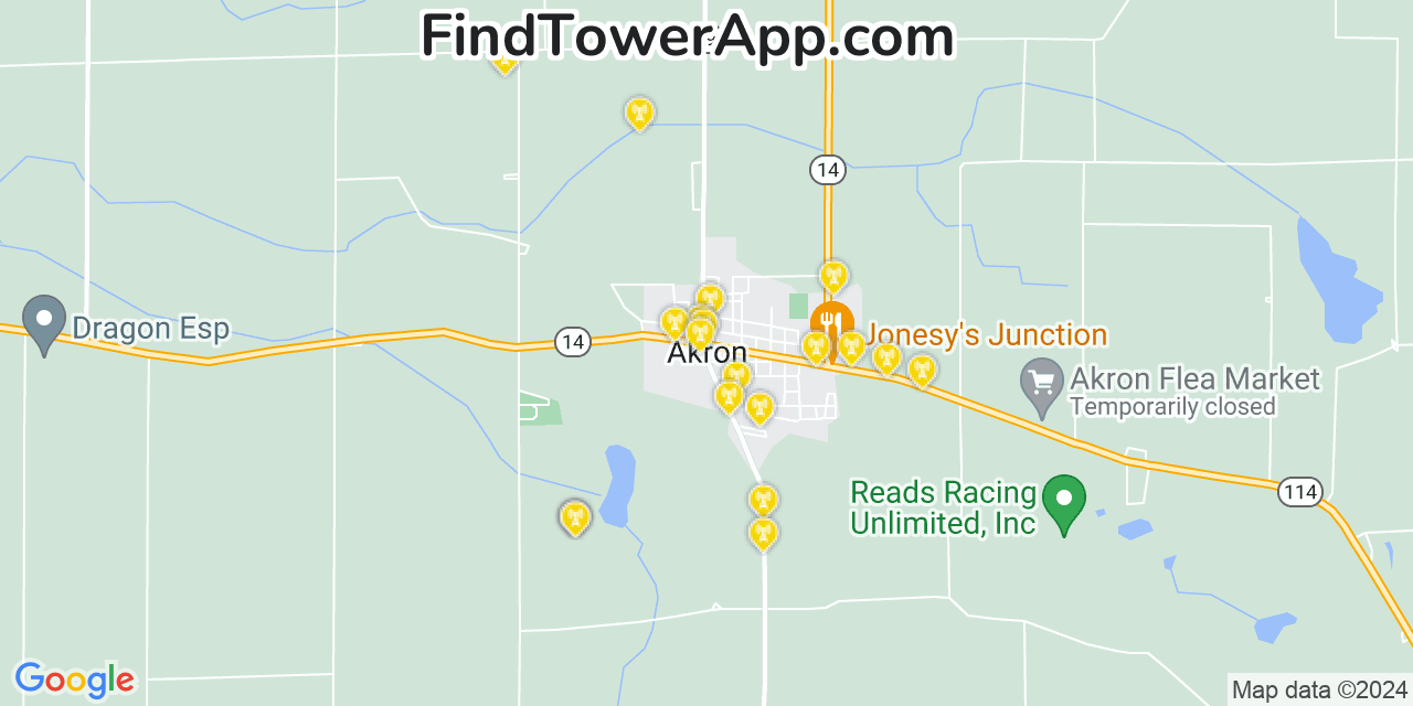 AT&T 4G/5G cell tower coverage map Akron, Indiana