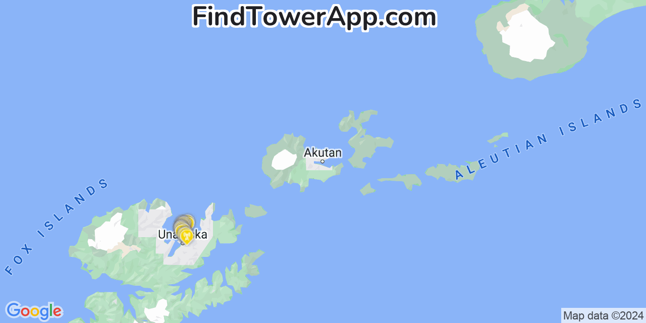 AT&T 4G/5G cell tower coverage map Akutan, Alaska