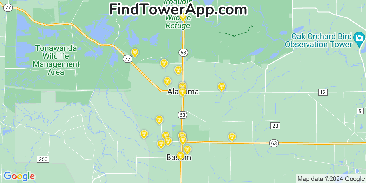 AT&T 4G/5G cell tower coverage map Alabama, New York