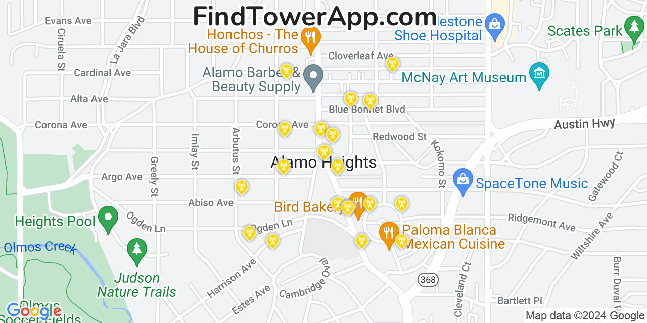 AT&T 4G/5G cell tower coverage map Alamo Heights, Texas