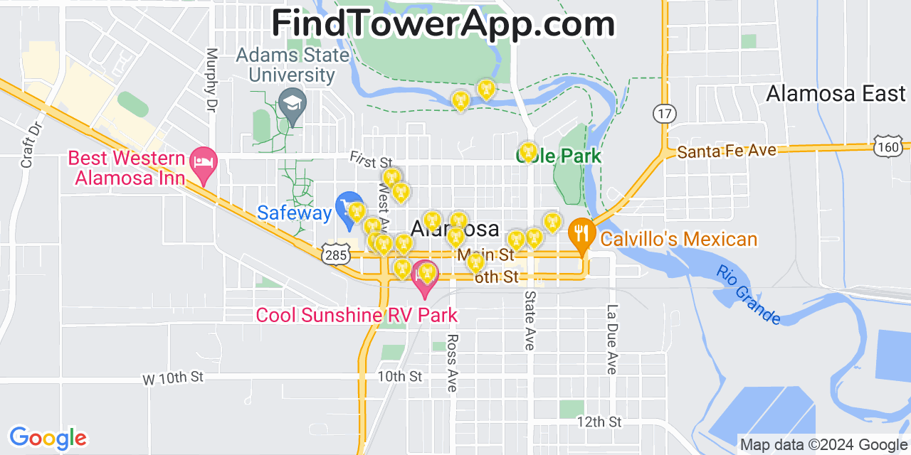 T-Mobile 4G/5G cell tower coverage map Alamosa, Colorado