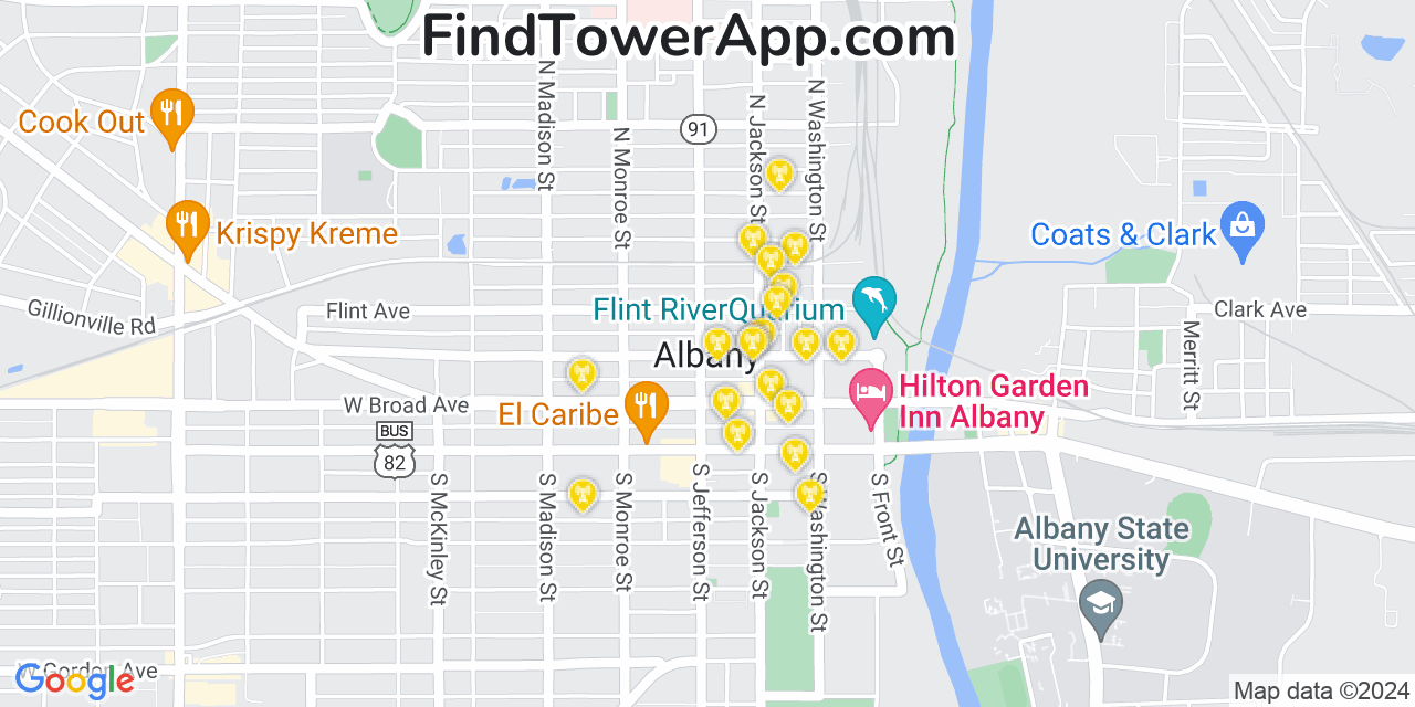 AT&T 4G/5G cell tower coverage map Albany, Georgia