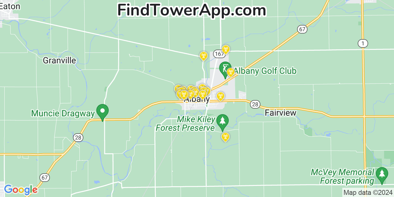 AT&T 4G/5G cell tower coverage map Albany, Indiana