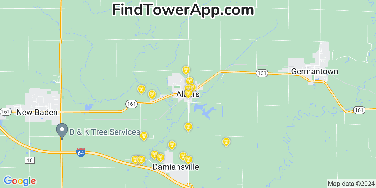 Verizon 4G/5G cell tower coverage map Albers, Illinois