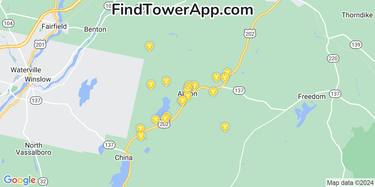 AT&T 4G/5G cell tower coverage map Albion, Maine