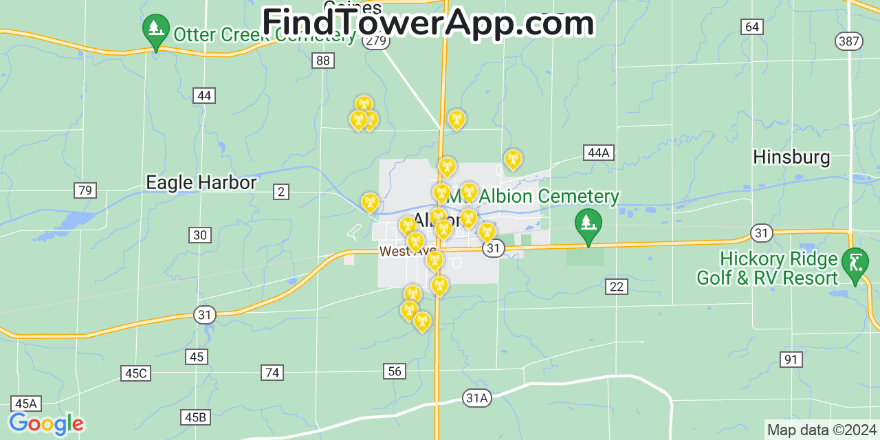 AT&T 4G/5G cell tower coverage map Albion, New York