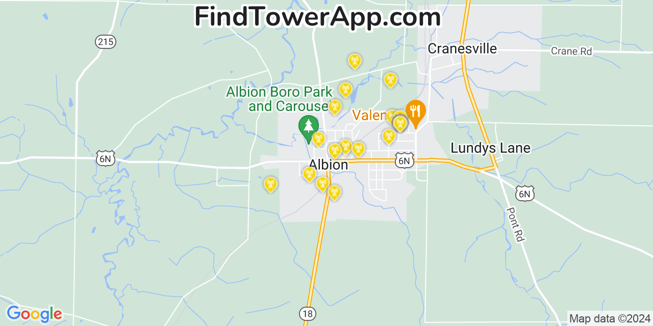 AT&T 4G/5G cell tower coverage map Albion, Pennsylvania