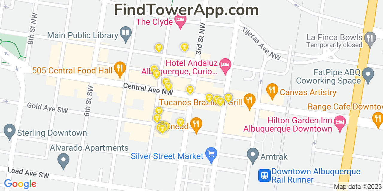 AT&T 4G/5G cell tower coverage map Albuquerque, New Mexico