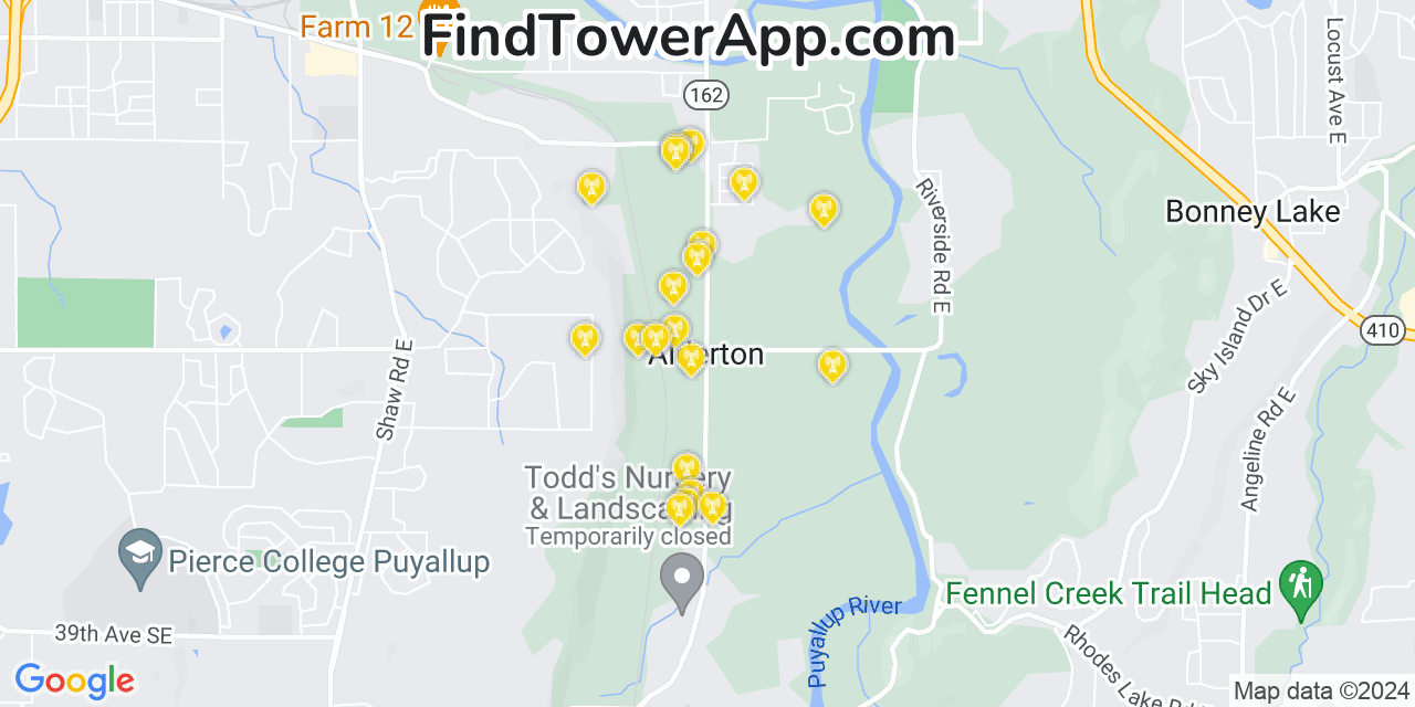 AT&T 4G/5G cell tower coverage map Alderton, Washington