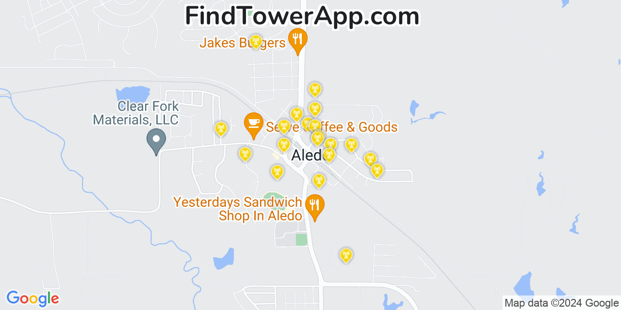 AT&T 4G/5G cell tower coverage map Aledo, Texas