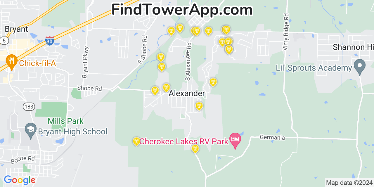 Verizon 4G/5G cell tower coverage map Alexander, Arkansas