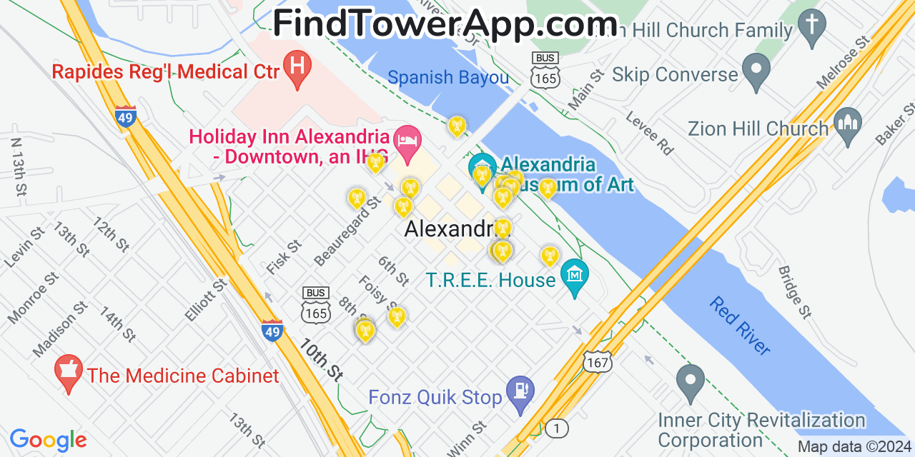 Verizon 4G/5G cell tower coverage map Alexandria, Louisiana