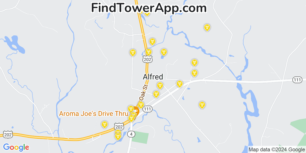 AT&T 4G/5G cell tower coverage map Alfred, Maine