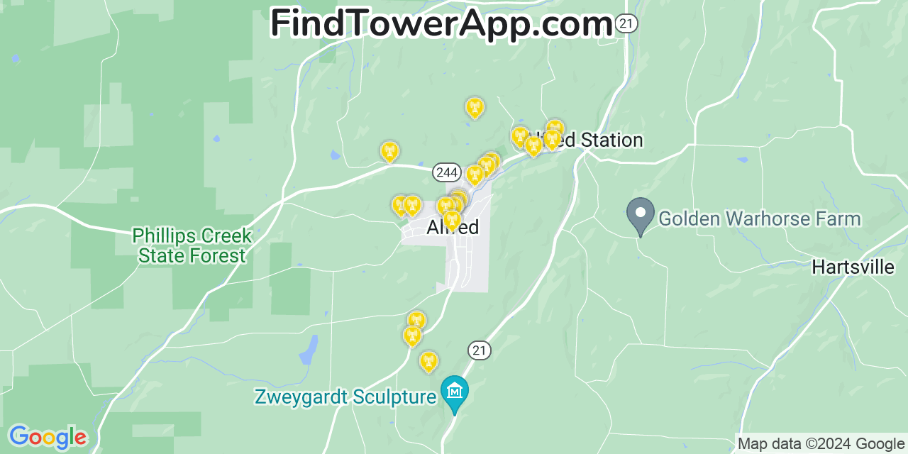 T-Mobile 4G/5G cell tower coverage map Alfred, New York