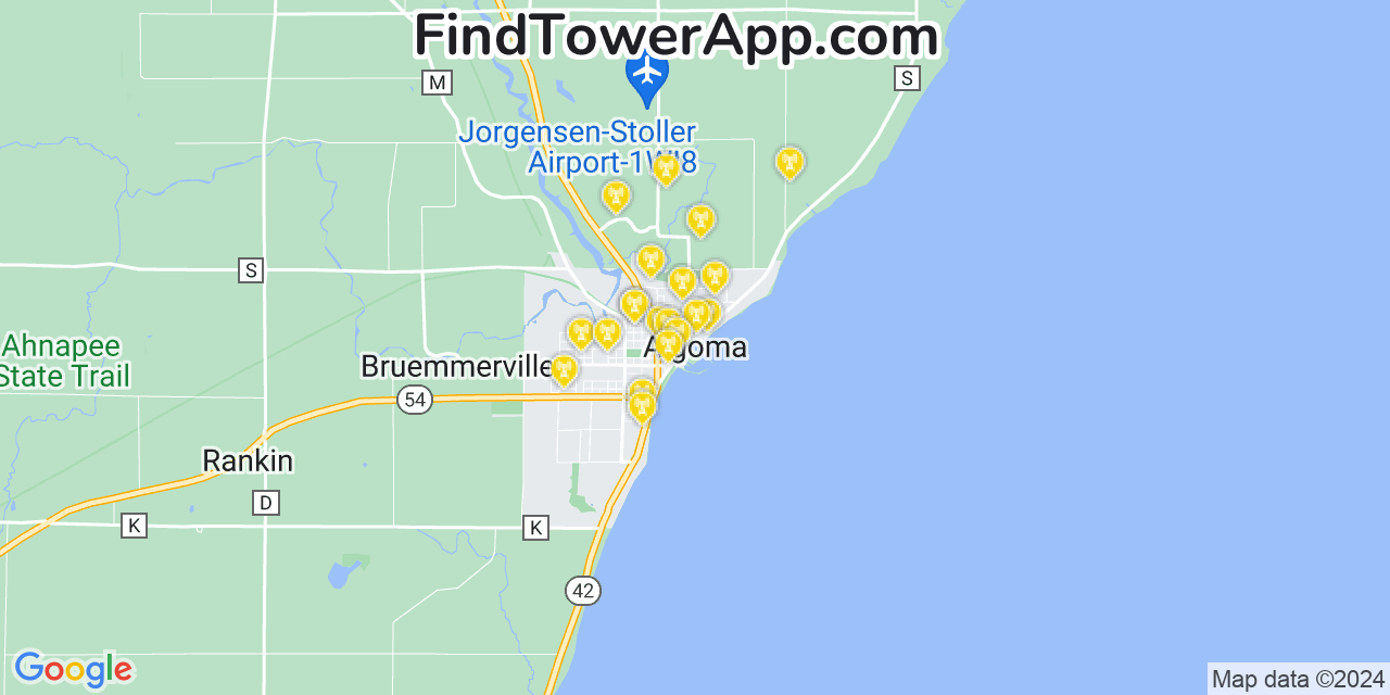 T-Mobile 4G/5G cell tower coverage map Algoma, Wisconsin