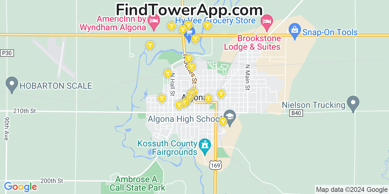 Verizon 4G/5G cell tower coverage map Algona, Iowa