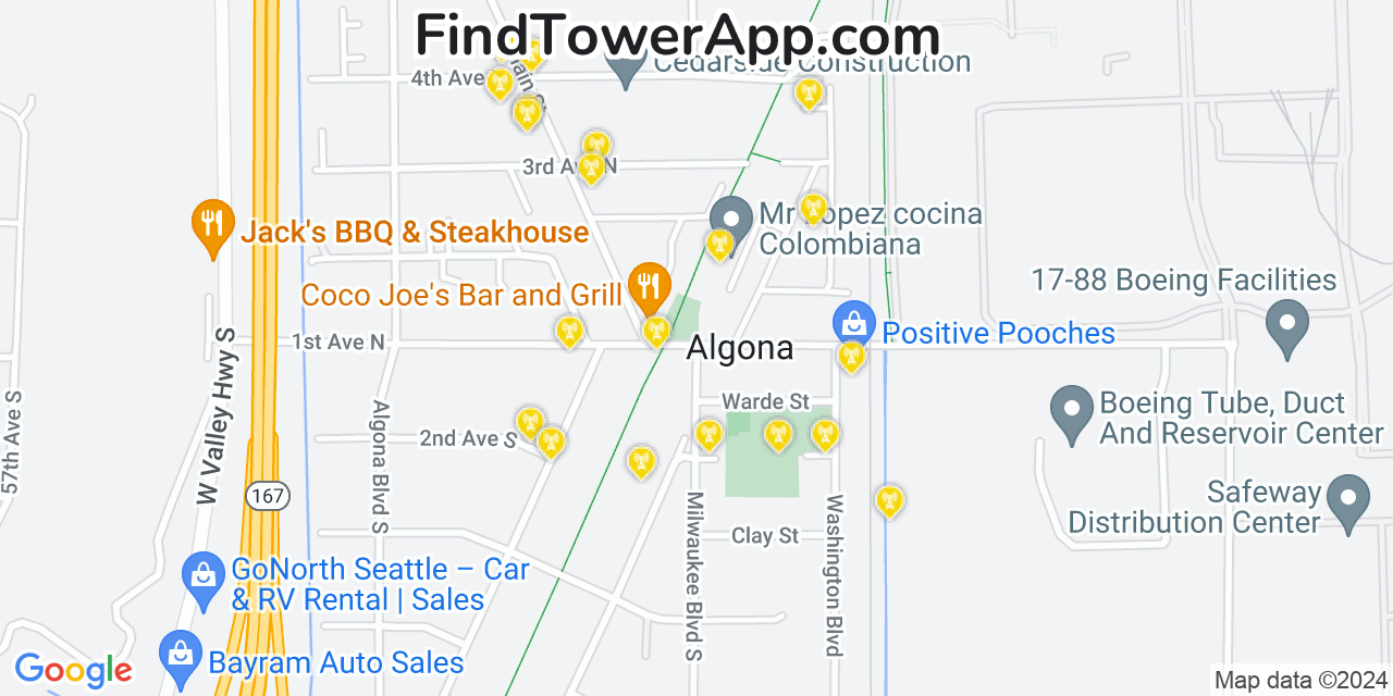 AT&T 4G/5G cell tower coverage map Algona, Washington